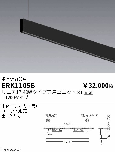 安心のメーカー保証【インボイス対応店】ERK1105B （ユニット別売） 遠藤照明 ベースライト ペンダントタイプ LED  Ｎ区分 Ｎ発送の画像