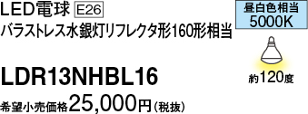 安心のメーカー保証【インボイス対応店】LDR13NHBL16 （LDR13N-H/BL16） パナソニック ランプ類 LED電球 LED  Ｎ区分の画像