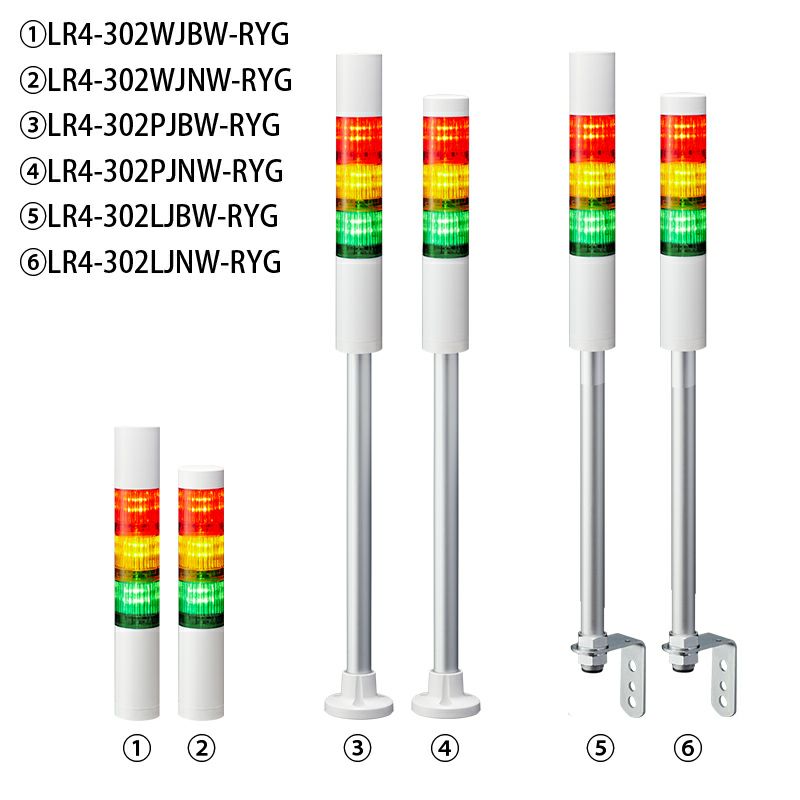 安心のメーカー保証【インボイス対応店】LR4-302PJNW-RYG パトライト LED積層信号灯 シグナルタワーφ40　ポール付L金具の画像