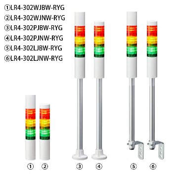 安心のメーカー保証【インボイス対応店】LR4-302PJNW-RYG パトライト LED積層信号灯 シグナルタワーφ40　ポール付L金具の画像