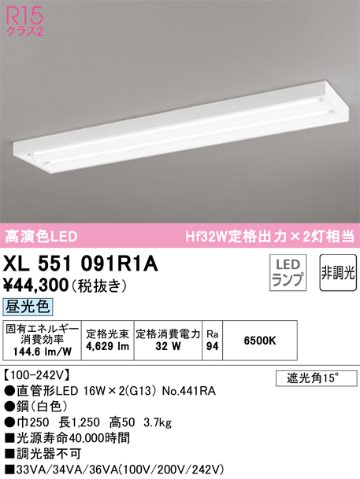 安心のメーカー保証【インボイス対応店】XL551091R1A （ランプ別梱包）『XL551091#Y＋NO441RA×2』 オーデリック ベースライト LED  Ｎ区分の画像