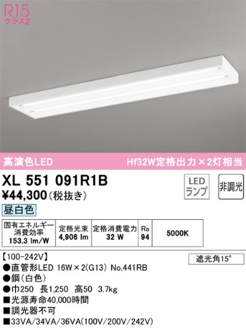 安心のメーカー保証【インボイス対応店】XL551091R1B （ランプ別梱包）『XL551091#Y＋NO441RB×2』 オーデリック ベースライト LED  Ｎ区分の画像