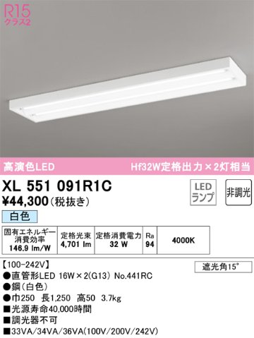 安心のメーカー保証【インボイス対応店】XL551091R1C （ランプ別梱包）『XL551091#Y＋NO441RC×2』 オーデリック ベースライト LED  Ｎ区分の画像