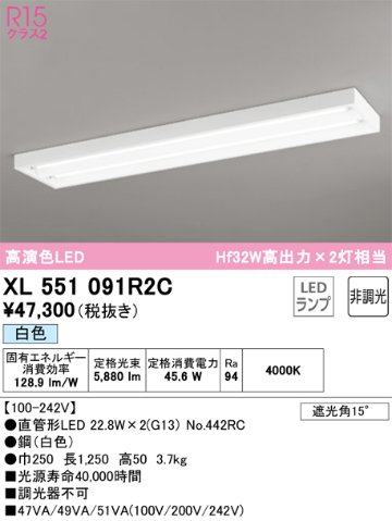 安心のメーカー保証【インボイス対応店】XL551091R2C （ランプ別梱包）『XL551091#Y＋NO442RC×2』 オーデリック ベースライト LED  Ｎ区分の画像