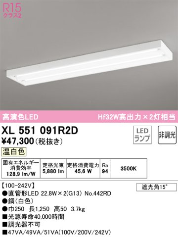 安心のメーカー保証【インボイス対応店】XL551091R2D （ランプ別梱包）『XL551091#Y＋NO442RD×2』 オーデリック ベースライト LED  Ｎ区分の画像