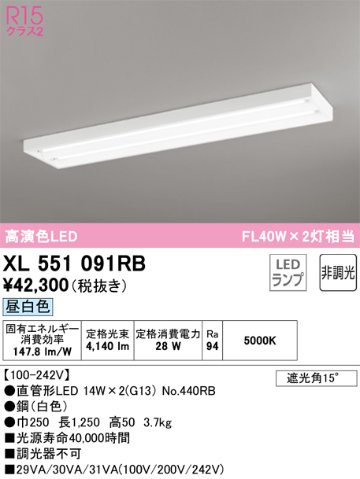 安心のメーカー保証【インボイス対応店】XL551091RB （ランプ別梱包）『XL551091#Y＋NO440RB×2』 オーデリック ベースライト LED  Ｎ区分の画像