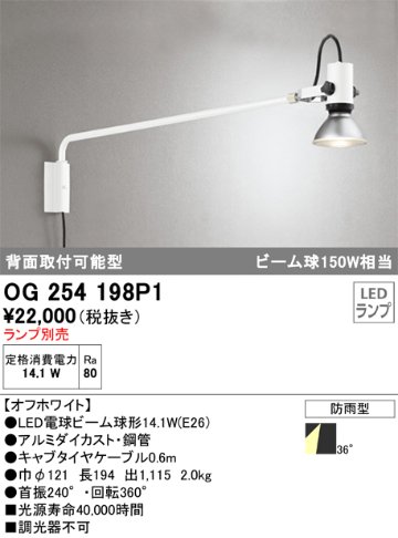 安心のメーカー保証【インボイス対応店】OG254198P1 オーデリック 屋外灯 スポットライト LED ランプ別売 Ｔ区分の画像