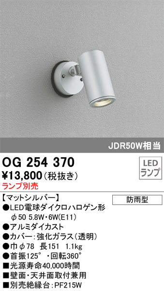 安心のメーカー保証【インボイス対応店】OG254370 オーデリック 屋外灯 スポットライト LED ランプ別売 Ｔ区分の画像