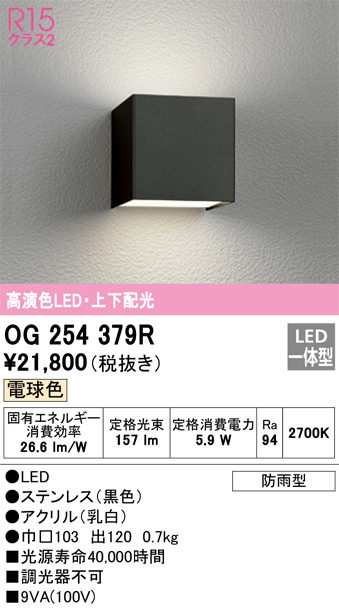 安心のメーカー保証 【インボイス対応店】OG254379R オーデリック ポーチライト LED  Ｔ区分の画像