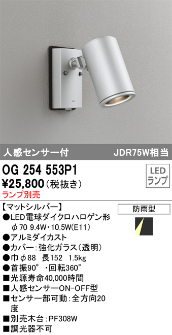 安心のメーカー保証【インボイス対応店】OG254553P1 オーデリック 屋外灯 スポットライト LED ランプ別売 Ｔ区分の画像