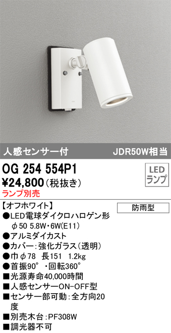 安心のメーカー保証【インボイス対応店】OG254554P1 オーデリック 屋外灯 スポットライト LED ランプ別売 Ｔ区分の画像