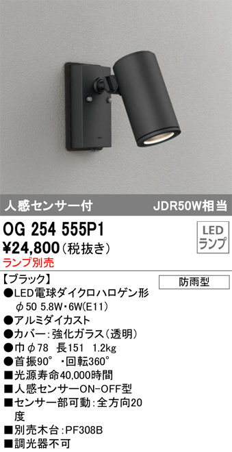 安心のメーカー保証【インボイス対応店】OG254555P1 オーデリック 屋外灯 スポットライト LED ランプ別売 Ｔ区分の画像