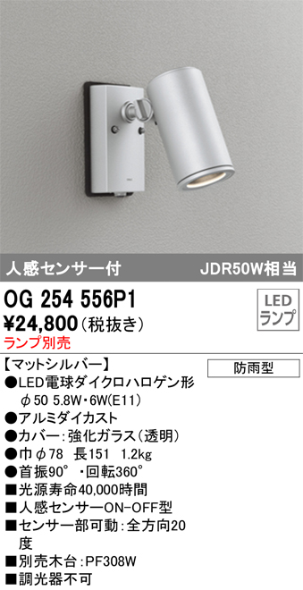 安心のメーカー保証【インボイス対応店】OG254556P1 オーデリック 屋外灯 スポットライト LED ランプ別売 Ｔ区分の画像