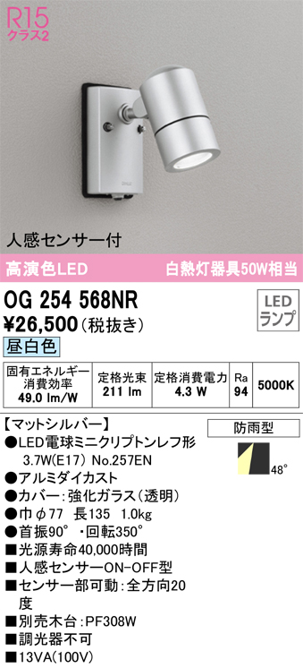 安心のメーカー保証 期間限定特価【インボイス対応店】OG254568NR （ランプ別梱包）『OG254568#＋NO257EN』 オーデリック 屋外灯 スポットライト LED  Ｎ区分の画像