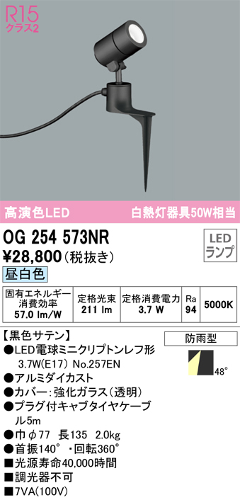 安心のメーカー保証 【インボイス対応店】OG254573NR （ランプ別梱包）『OG254573#＋NO257EN』 オーデリック 屋外灯 スポットライト LED  Ｔ区分の画像