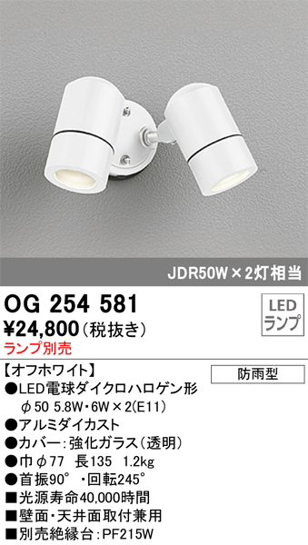 安心のメーカー保証 【インボイス対応店】OG254581 オーデリック 屋外灯 スポットライト LED ランプ別売 Ｔ区分の画像