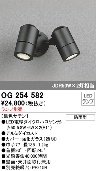 安心のメーカー保証 【インボイス対応店】OG254582 オーデリック 屋外灯 スポットライト LED ランプ別売 Ｔ区分の画像