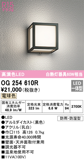 安心のメーカー保証【インボイス対応店】OG254610R オーデリック ポーチライト 軒下使用可 LED  Ｔ区分の画像