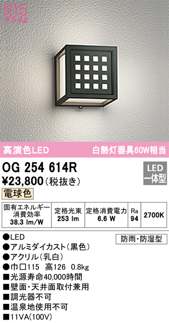 安心のメーカー保証【インボイス対応店】OG254614R オーデリック ポーチライト 軒下使用可 LED  Ｔ区分の画像