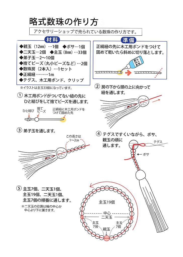 弟子玉が付いた略式数珠の作り方(初心者向き,レシピの販売はしておりません)の画像