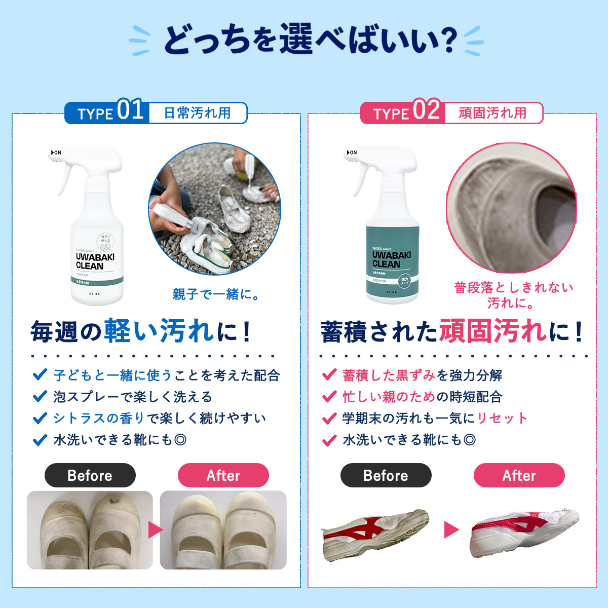 ［上履き用洗剤］SHOES CARE UWABAKI CLEAN 日常汚れ用 / 頑固汚れ用 290mLの画像