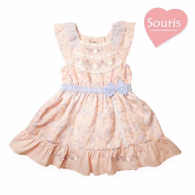 Souris(スーリー)「フラワープリント&刺繍ジャンパースカート」（110-130cm）の画像