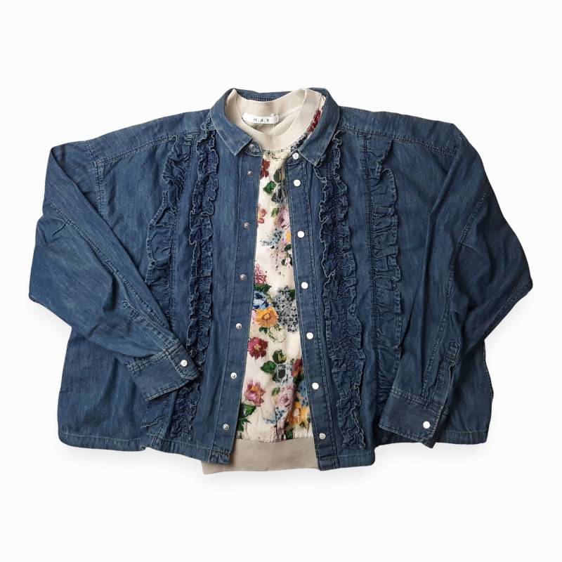 H.A.K 「ライトオンスデニム フリルブラウス」 Fの画像