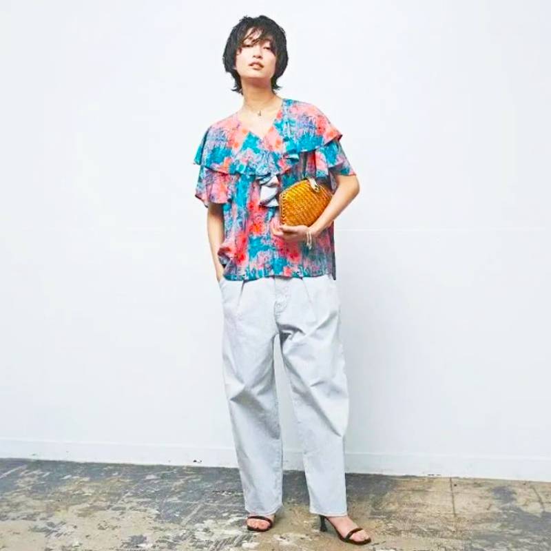 MUUNAA「アブストラクトPtフリルブラウス」(Lady's)の画像