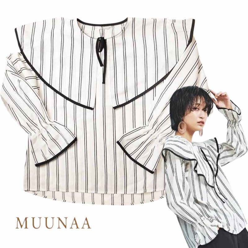 MUUNAA「ケープ衿ストライププリントブラウス」(Lady's)の画像