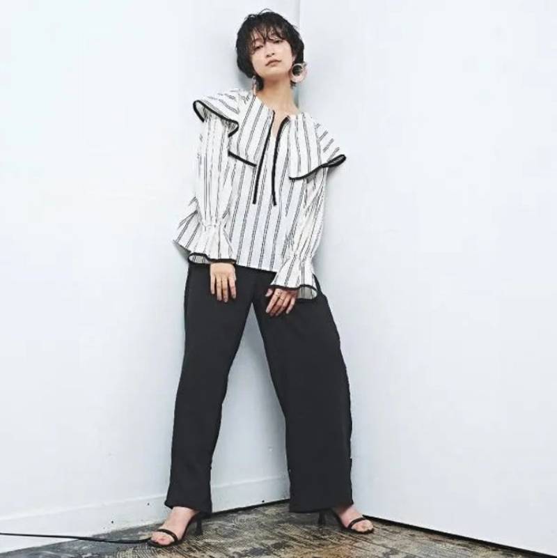 MUUNAA「ケープ衿ストライププリントブラウス」(Lady's)の画像