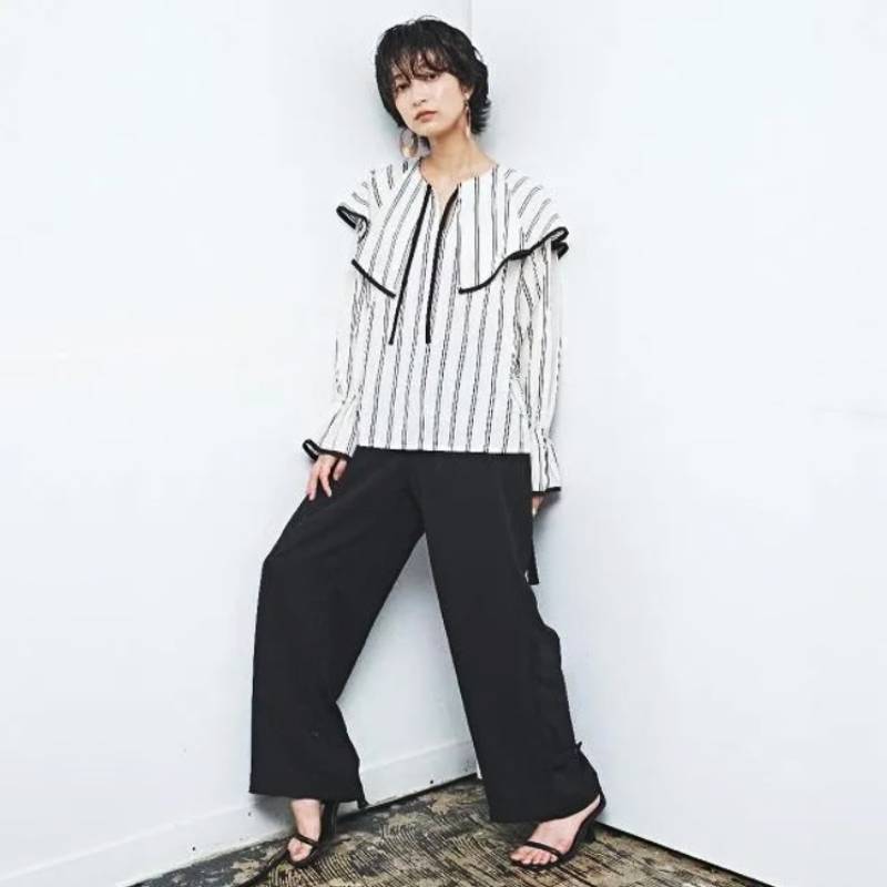 MUUNAA「ケープ衿ストライププリントブラウス」(Lady's)の画像