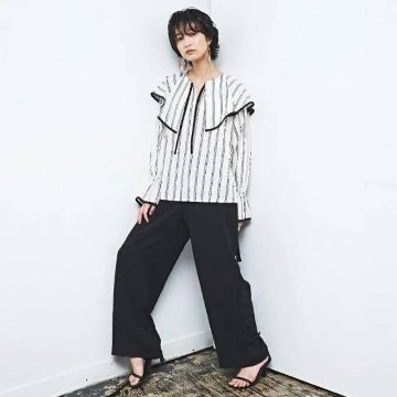 MUUNAA「ケープ衿ストライププリントブラウス」(Lady's)の画像
