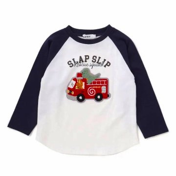 SLAPSLIP 消防自動車サガラワッペン付きラグラン長袖Tシャツ(80-130cm)　【メール便送料198円対応】の画像