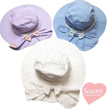 Souris スーリー 「リボン＆レース日よけ付きハット」（50-56cm）メール便対応可の画像