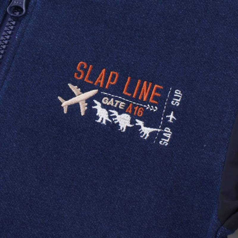 SLAP SLIP(スラップスリップ) 「恐竜＆飛行機刺繍 デニムニットスタジャン」(90-130cm) メール便送料198円対応可の画像