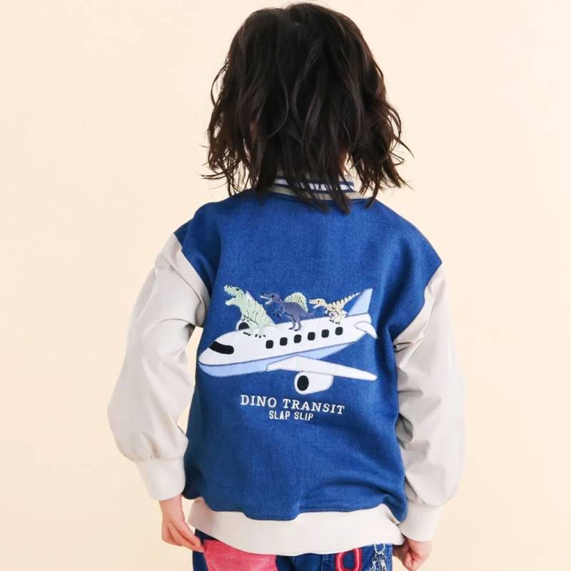 SLAP SLIP(スラップスリップ) 「恐竜＆飛行機刺繍 デニムニットスタジャン」(90-130cm) メール便送料198円対応可の画像