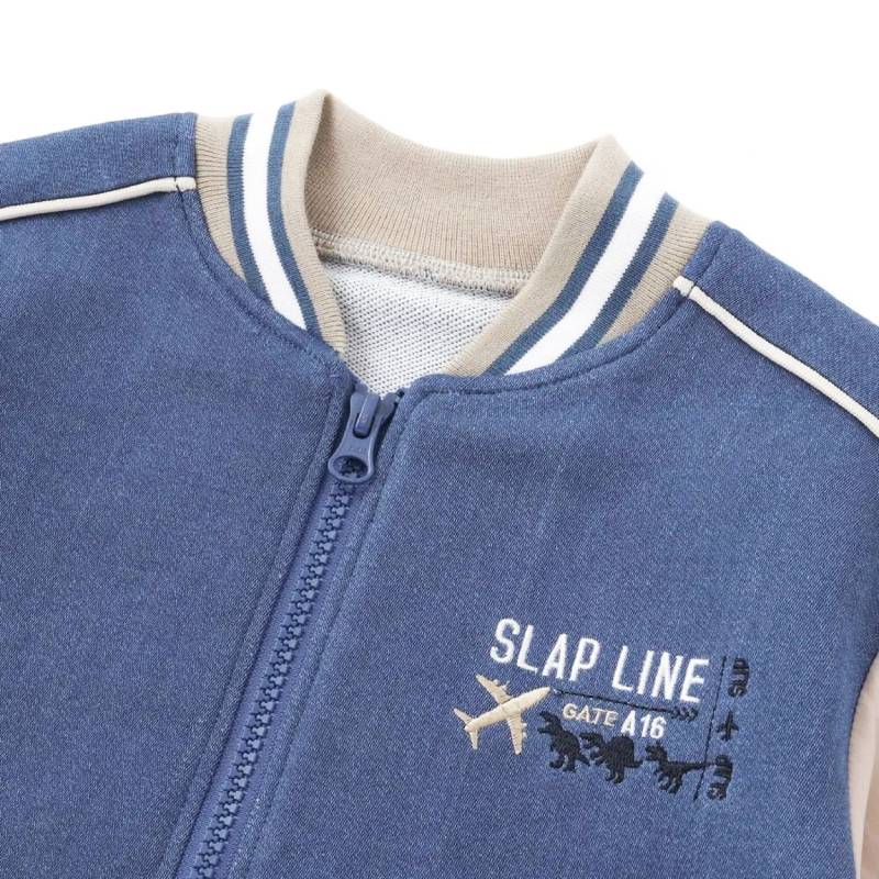SLAP SLIP(スラップスリップ) 「恐竜＆飛行機刺繍 デニムニットスタジャン」(90-130cm) メール便送料198円対応可の画像