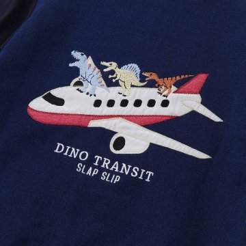 SLAP SLIP(スラップスリップ) 「恐竜＆飛行機刺繍 デニムニットスタジャン」(90-130cm) メール便送料198円対応可の画像