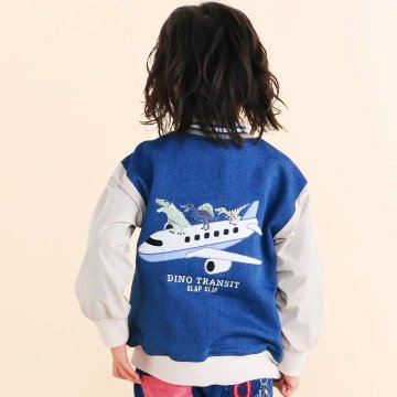 SLAP SLIP(スラップスリップ) 「恐竜＆飛行機刺繍 デニムニットスタジャン」(90-130cm) メール便送料198円対応可の画像