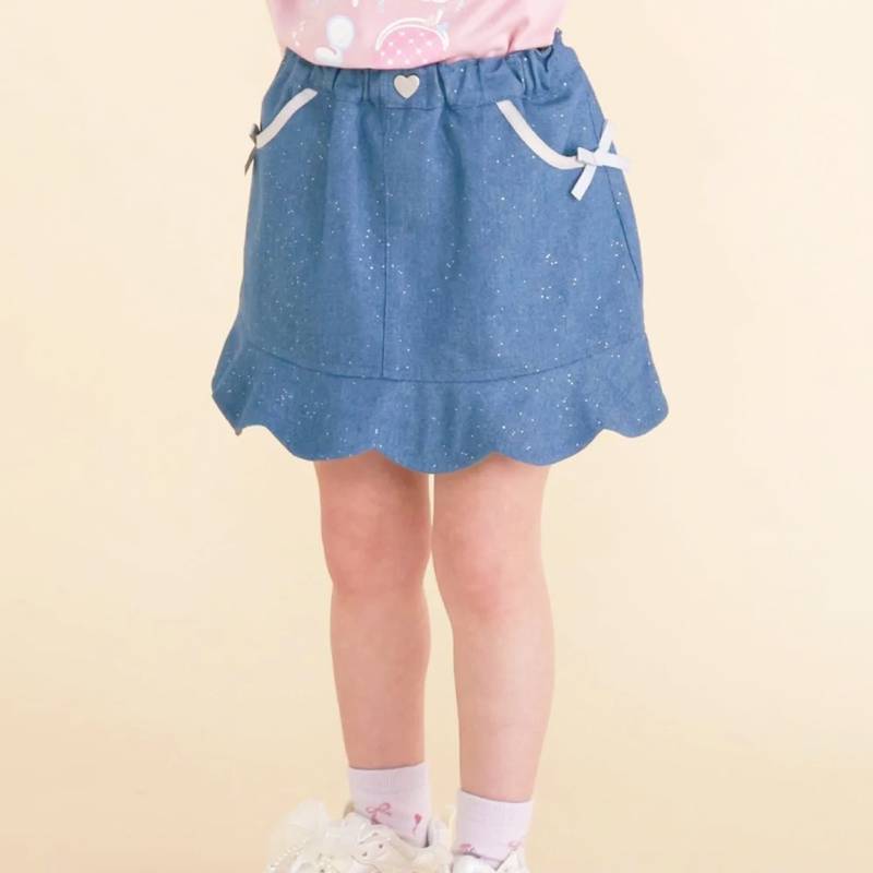 SLAP SLIP(スラップスリップ) 「ラメデニム リボン付きスカパン」(100-130cm) 【メール便送料198円対応】の画像