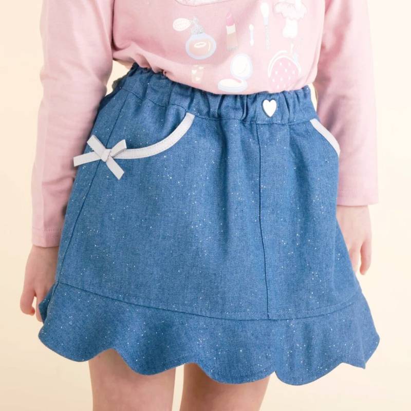 SLAP SLIP(スラップスリップ) 「ラメデニム リボン付きスカパン」(100-130cm) 【メール便送料198円対応】の画像