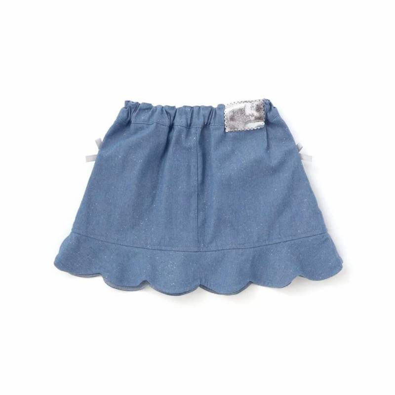 SLAP SLIP(スラップスリップ) 「ラメデニム リボン付きスカパン」(100-130cm) 【メール便送料198円対応】の画像