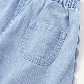 SLAP SLIP(スラップスリップ) 「サイド＆裾スカラップ7分丈デニムパンツ」(100-130cm) 【メール便送料198円対応】の画像