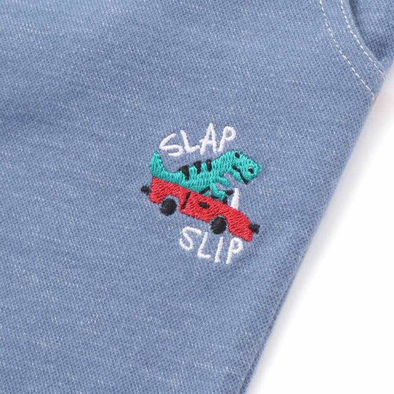 SLAP SLIP(スラップスリップ) 「恐竜＆乗り物刺繍入り 折り返し裾7分丈ストレッチパンツ」(80-120cm) 【メール便送料198円対応】の画像