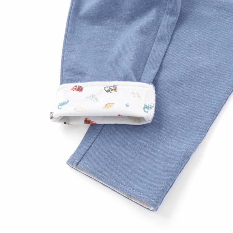 SLAP SLIP(スラップスリップ) 「恐竜＆乗り物刺繍入り 折り返し裾7分丈ストレッチパンツ」(80-120cm) 【メール便送料198円対応】の画像