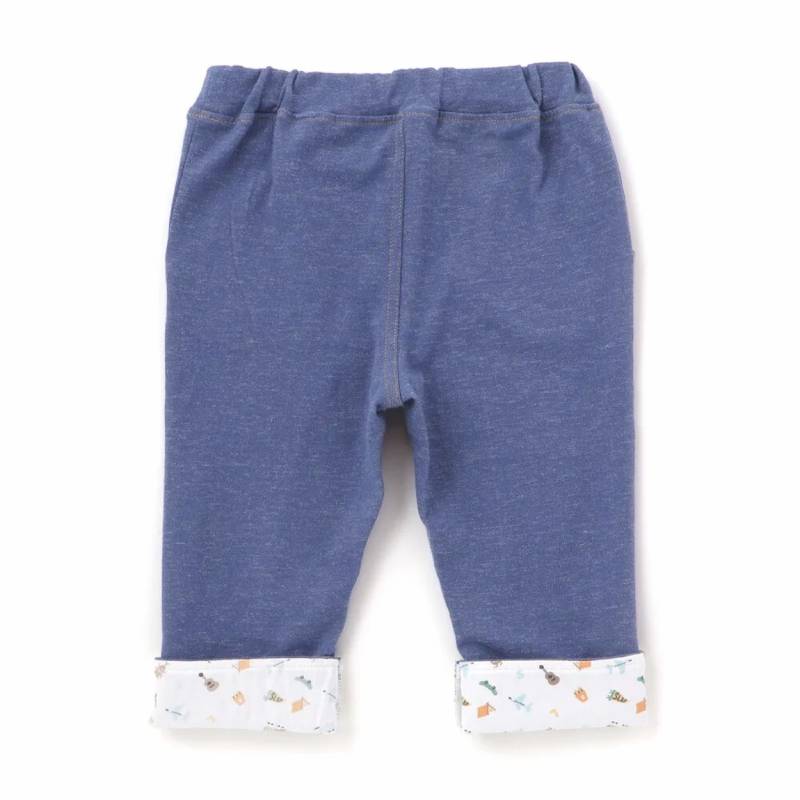 SLAP SLIP(スラップスリップ) 「恐竜＆乗り物刺繍入り 折り返し裾7分丈ストレッチパンツ」(80-120cm) 【メール便送料198円対応】の画像