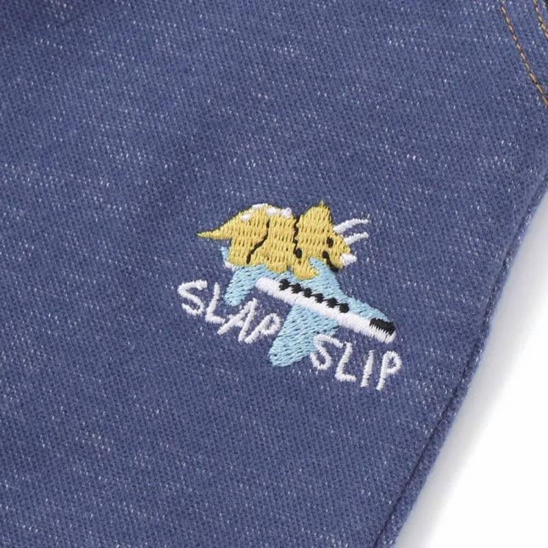 SLAP SLIP(スラップスリップ) 「恐竜＆乗り物刺繍入り 折り返し裾7分丈ストレッチパンツ」(80-120cm) 【メール便送料198円対応】の画像