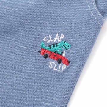 SLAP SLIP(スラップスリップ) 「恐竜＆乗り物刺繍入り 折り返し裾7分丈ストレッチパンツ」(80-120cm) 【メール便送料198円対応】の画像