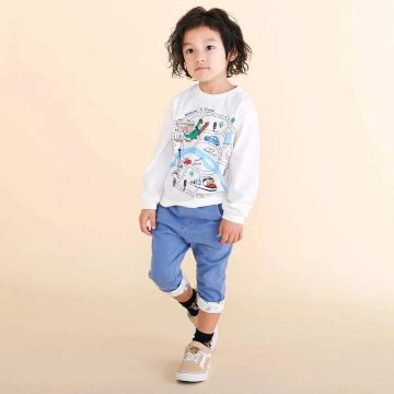 SLAP SLIP(スラップスリップ) 「恐竜＆乗り物刺繍入り 折り返し裾7分丈ストレッチパンツ」(80-120cm) 【メール便送料198円対応】の画像