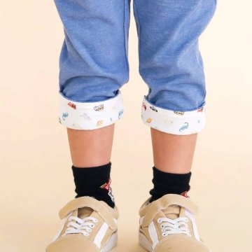 SLAP SLIP(スラップスリップ) 「恐竜＆乗り物刺繍入り 折り返し裾7分丈ストレッチパンツ」(80-120cm) 【メール便送料198円対応】の画像